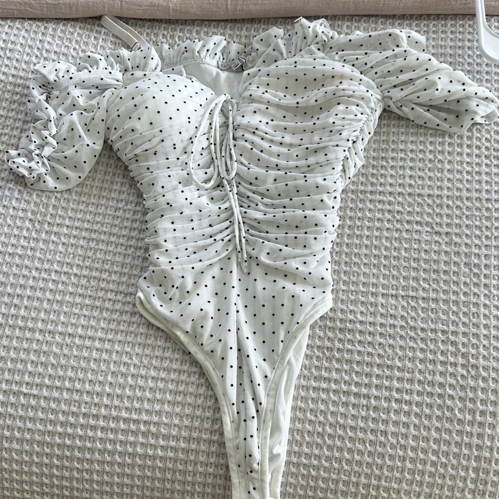Fashion Nova White Polka Dot Bodysuit